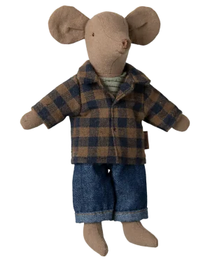 Maileg - Brown Checked Shirt & Pant Dad Mouse