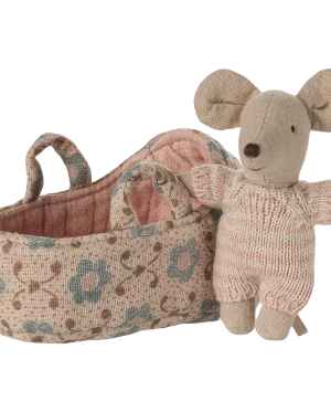 Maileg - Baby Mouse in Carry Cot Rose FW25